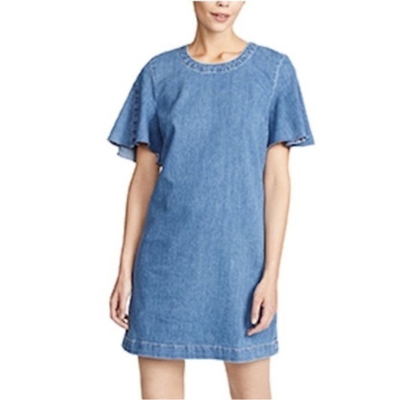 7 For All Mankind Dresses & Skirts - 7 For All Mankind Denim Shift Dress | Flutter Sleeves | Italian Fabric | Size L